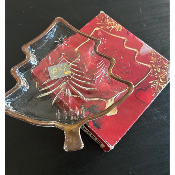 Christmas Candy Dish Decorative Mikasa Christmas Tree Glass Dish Decor - Picture 1 of 7